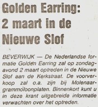Golden Earring newspaper article Beverwijk show announcement March 02, 1980